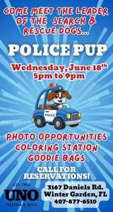 ring the kids to UNO Winter Garden to meet their favorite police pup from PAW Patrol for photos, hugs, and big smiles! 